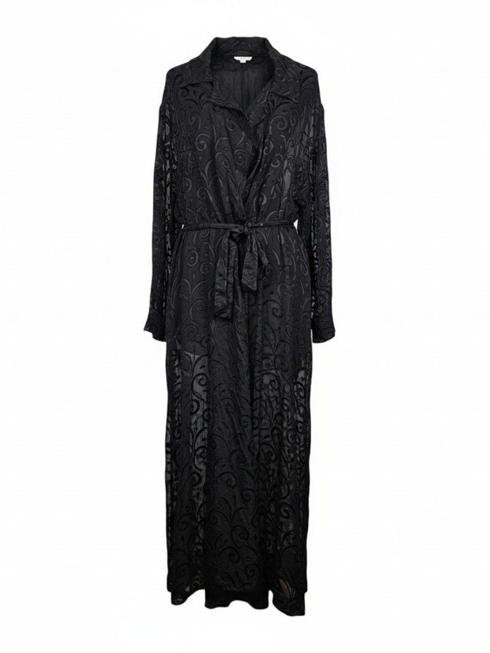 Ritratti Italy Vintage Sheer Swirl Silk Blend Maxi Duster Robe Black L